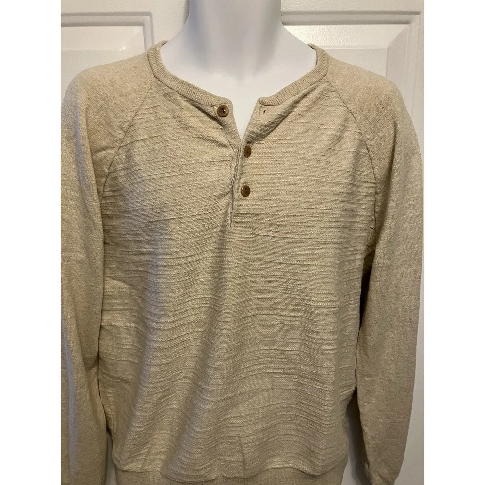 J Crew Men's Heritage All Cotton‎ Sweater Polo Medium Beige Long Sleeve